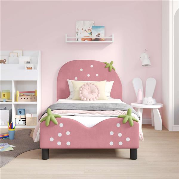 Grote foto vidaxl bedframe voor kinderen met hoofdbord roze 80 x 160 cm fluweel antiek en kunst stoelen en banken