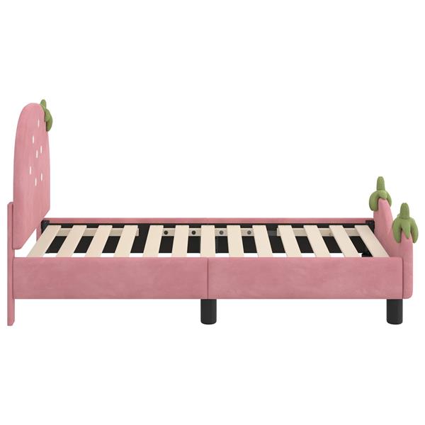 Grote foto vidaxl peuterbedframe met hoofdbord roze 70 x 140 cm fluweel antiek en kunst stoelen en banken