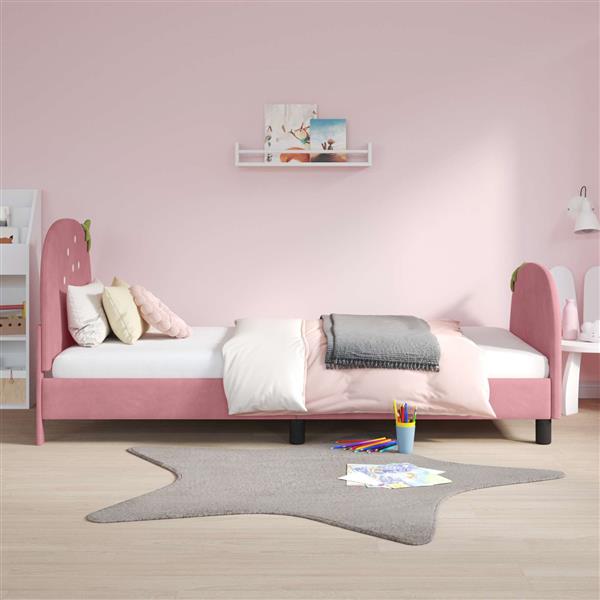 Grote foto vidaxl bedframe voor kinderen met hoofdbord roze 80 x 200 cm fluweel antiek en kunst stoelen en banken