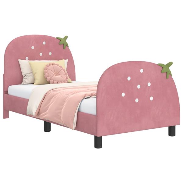 Grote foto vidaxl bedframe voor kinderen met hoofdbord roze 80 x 160 cm fluweel antiek en kunst stoelen en banken