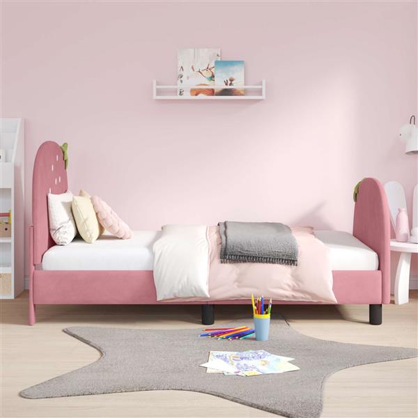 Grote foto vidaxl bedframe voor kinderen met hoofdbord roze 80 x 160 cm fluweel antiek en kunst stoelen en banken