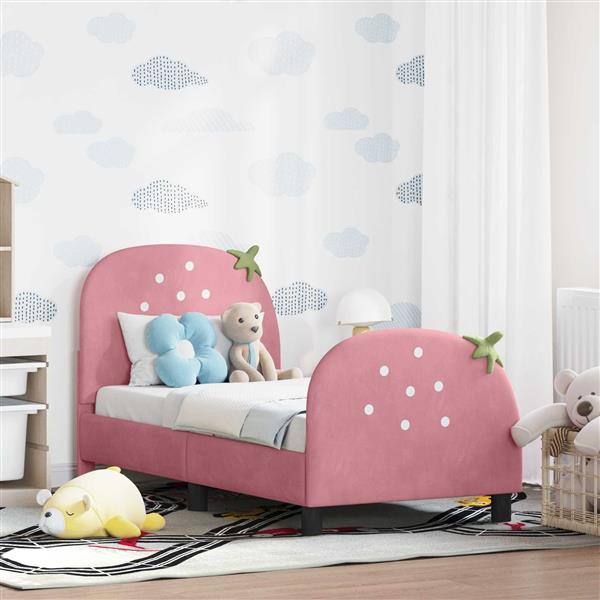 Grote foto vidaxl peuterbedframe met hoofdbord roze 70 x 140 cm fluweel antiek en kunst stoelen en banken