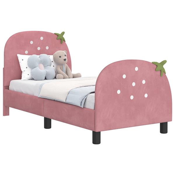 Grote foto vidaxl peuterbedframe met hoofdbord roze 70 x 140 cm fluweel antiek en kunst stoelen en banken