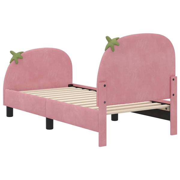Grote foto vidaxl peuterbedframe met hoofdbord roze 70 x 140 cm fluweel antiek en kunst stoelen en banken
