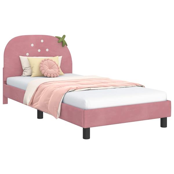 Grote foto vidaxl bedframe voor kinderen met hoofdbord roze 80 x 200 cm fluweel antiek en kunst stoelen en banken