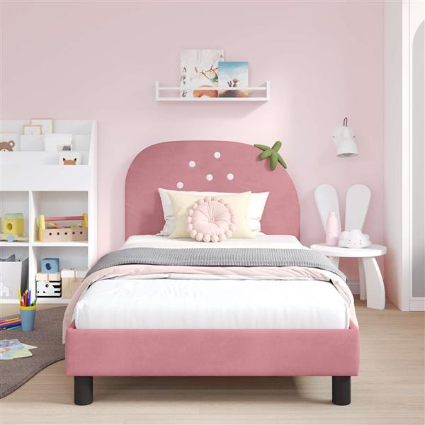 Grote foto vidaxl bedframe voor kinderen met hoofdbord roze 80 x 200 cm fluweel antiek en kunst stoelen en banken