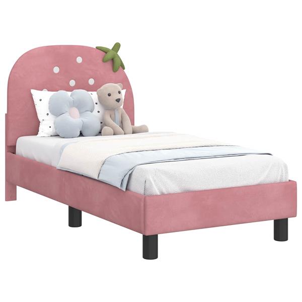 Grote foto vidaxl peuterbedframe met hoofdbord roze 70 x 140 cm fluweel antiek en kunst stoelen en banken
