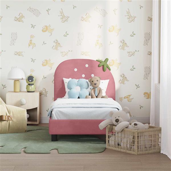 Grote foto vidaxl peuterbedframe met hoofdbord roze 70 x 140 cm fluweel antiek en kunst stoelen en banken