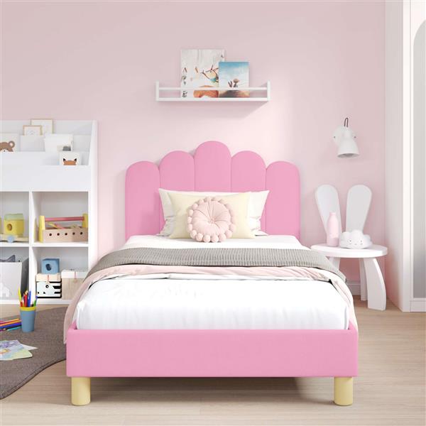Grote foto vidaxl peuterbedframe met hoofdbord roze 90 x 200 cm stof antiek en kunst stoelen en banken