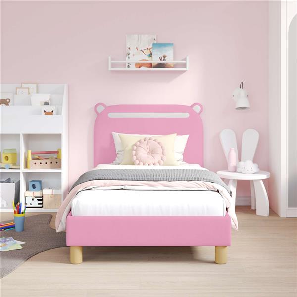 Grote foto vidaxl bedframe voor kinderen met hoofdbord roze 80 x 160 cm stof antiek en kunst stoelen en banken