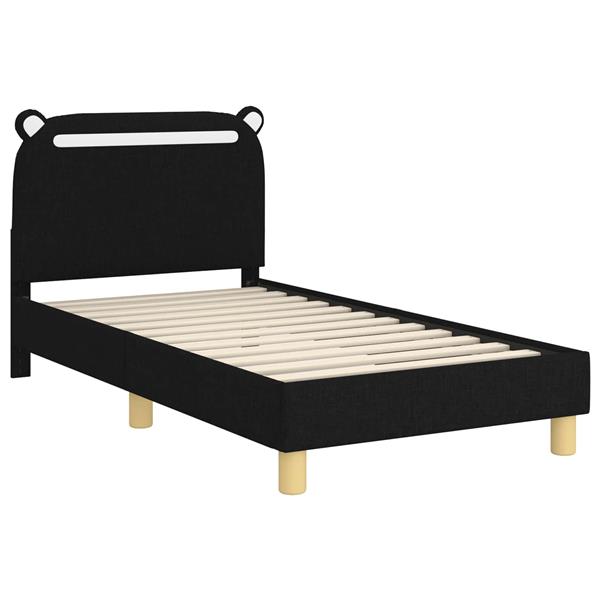 Grote foto vidaxl bedframe voor kinderen met hoofdbord zwart 80 x 160 cm stof antiek en kunst stoelen en banken