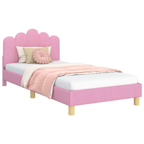 Grote foto vidaxl peuterbedframe met hoofdbord roze 90 x 190 cm stof antiek en kunst stoelen en banken