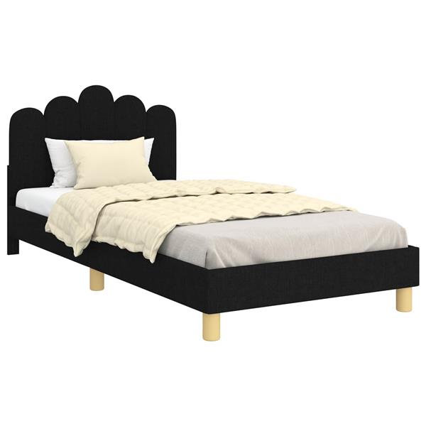 Grote foto vidaxl peuterbedframe met hoofdbord zwart 90 x 190 cm stof antiek en kunst stoelen en banken