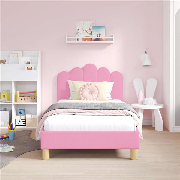 Grote foto vidaxl peuterbedframe met hoofdbord roze 80 x 160 cm stof antiek en kunst stoelen en banken