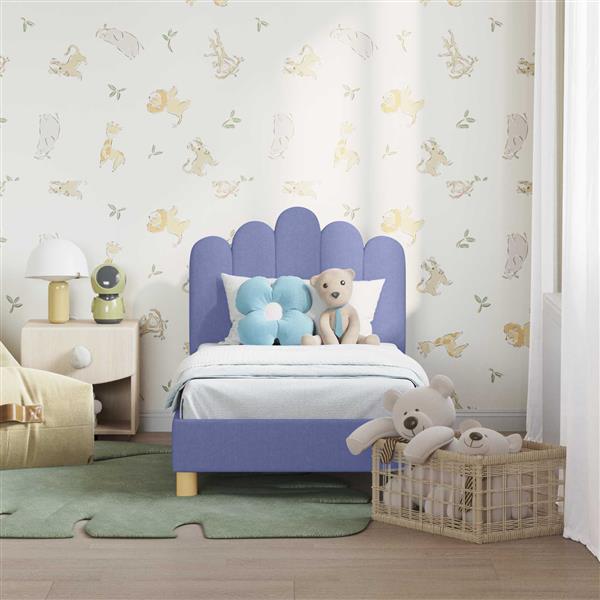 Grote foto vidaxl peuterbedframe met hoofdbord jeans blauw 70 x 140 cm stof antiek en kunst stoelen en banken