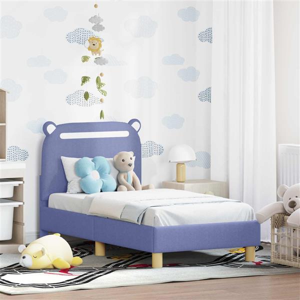 Grote foto vidaxl peuterbedframe met hoofdbord jeans blauw 70 x 140 cm stof antiek en kunst stoelen en banken