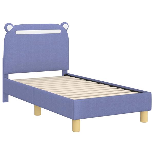 Grote foto vidaxl peuterbedframe met hoofdbord jeans blauw 70 x 140 cm stof antiek en kunst stoelen en banken