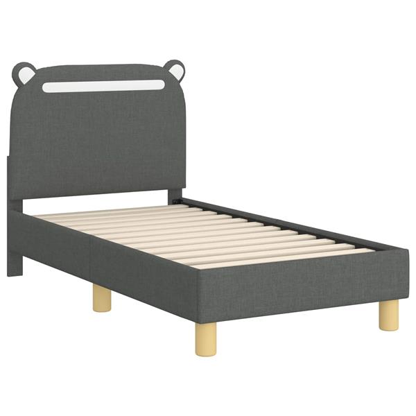 Grote foto vidaxl peuterbedframe met hoofdbord donkergrijs 70 x 140 cm stof antiek en kunst stoelen en banken