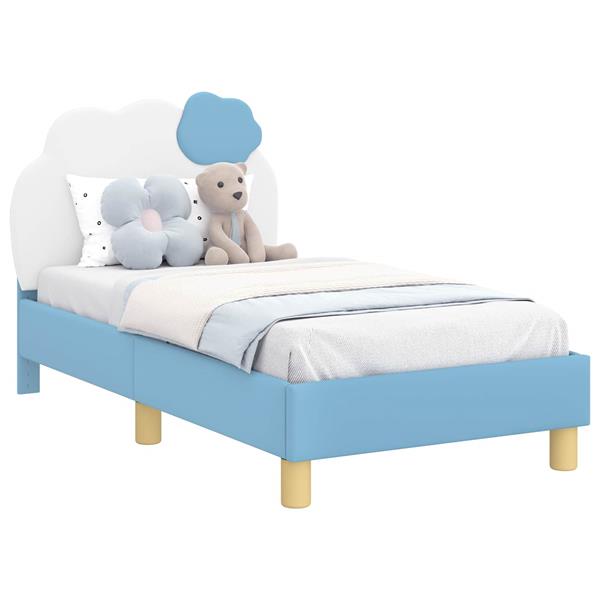 Grote foto vidaxl peuterbedframe met hoofdbord blauw 70 x 140 cm pu antiek en kunst stoelen en banken