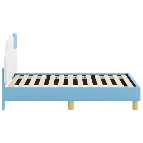 Grote foto vidaxl peuterbedframe met hoofdbord blauw 70 x 140 cm pu antiek en kunst stoelen en banken