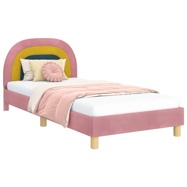 Grote foto vidaxl bedframe voor kinderen met hoofdbord roze 80 x 200 cm fluweel antiek en kunst stoelen en banken