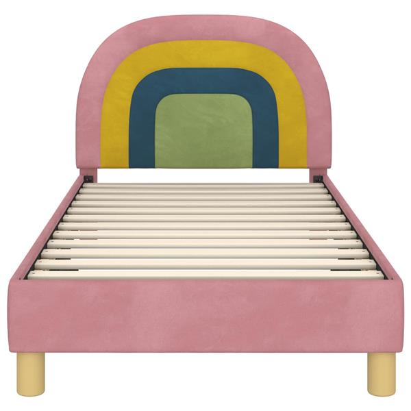 Grote foto vidaxl bedframe voor kinderen met hoofdbord roze 80 x 160 cm fluweel antiek en kunst stoelen en banken