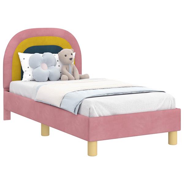 Grote foto vidaxl peuterbedframe met hoofdbord roze 70 x 140 cm fluweel antiek en kunst stoelen en banken