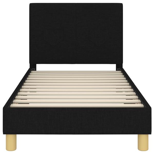 Grote foto vidaxl bedframe voor kinderen met hoofdbord zwart 80 x 160 cm stof antiek en kunst stoelen en banken