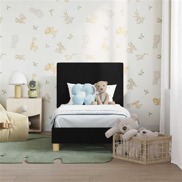 Grote foto vidaxl peuterbedframe met hoofdbord zwart 70 x 140 cm stof antiek en kunst stoelen en banken