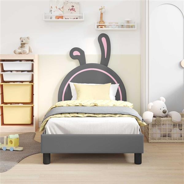 Grote foto vidaxl bedframe voor kinderen met hoofdbord lichtgrijs 80 x 160 cm pu antiek en kunst stoelen en banken