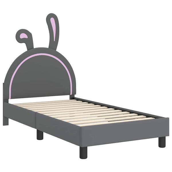 Grote foto vidaxl bedframe voor kinderen met hoofdbord lichtgrijs 80 x 160 cm pu antiek en kunst stoelen en banken