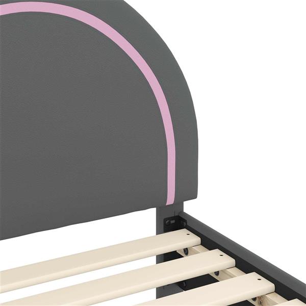 Grote foto vidaxl bedframe voor kinderen met hoofdbord lichtgrijs 80 x 160 cm pu antiek en kunst stoelen en banken