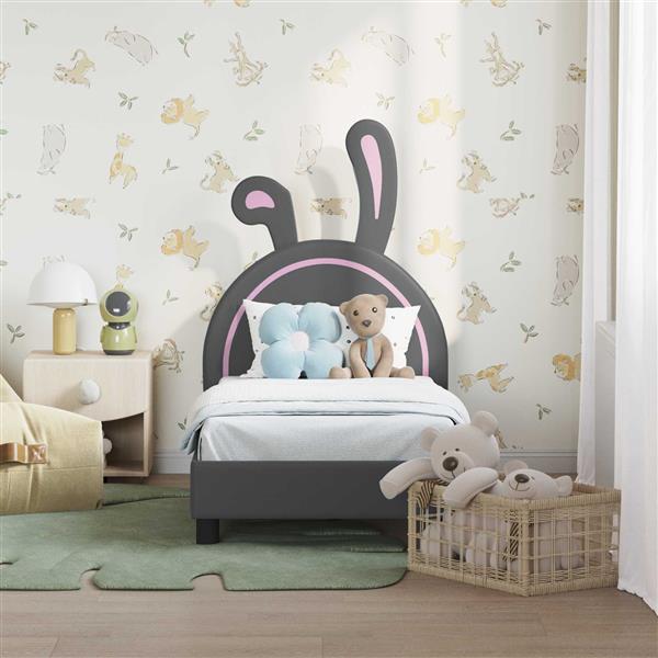 Grote foto vidaxl peuterbedframe met hoofdbord lichtgrijs 70 x 140 cm pu antiek en kunst stoelen en banken