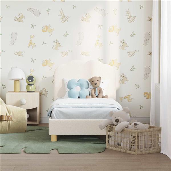 Grote foto vidaxl peuterbedframe met hoofdbord cr me 70 x 140 cm schapenstof antiek en kunst stoelen en banken