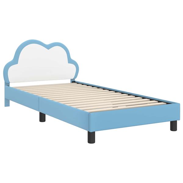Grote foto vidaxl bedframe voor kinderen met hoofdbord blauw 90 x 200 cm pu antiek en kunst stoelen en banken