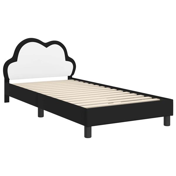 Grote foto vidaxl bedframe voor kinderen met hoofdbord zwart 90 x 190 cm pu antiek en kunst stoelen en banken