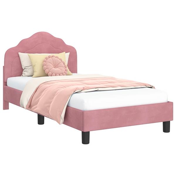 Grote foto vidaxl bedframe voor kinderen met hoofdbord roze 80 x 160 cm fluweel antiek en kunst stoelen en banken