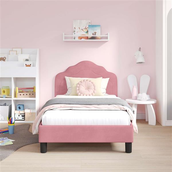 Grote foto vidaxl bedframe voor kinderen met hoofdbord roze 80 x 160 cm fluweel antiek en kunst stoelen en banken