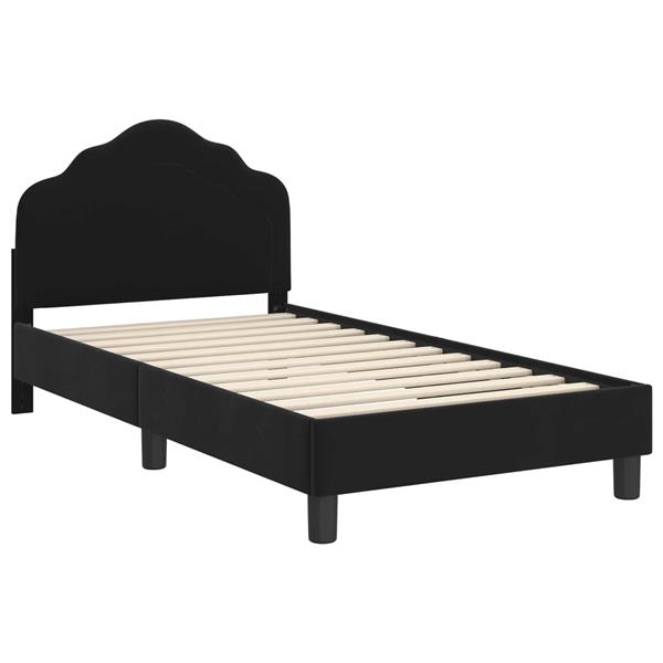 Grote foto vidaxl bedframe voor kinderen met hoofdbord zwart 80 x 160 cm fluweel antiek en kunst stoelen en banken