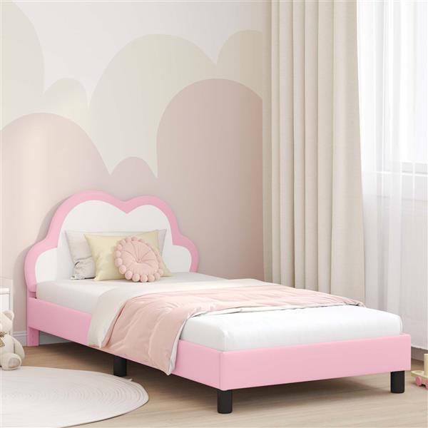 Grote foto vidaxl bedframe voor kinderen met hoofdbord roze 90 x 190 cm pu antiek en kunst stoelen en banken