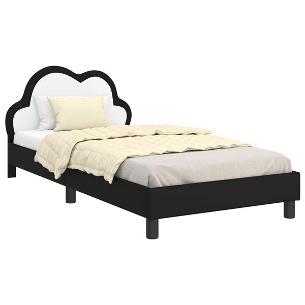Grote foto vidaxl bedframe voor kinderen met hoofdbord zwart 80 x 200 cm pu antiek en kunst stoelen en banken