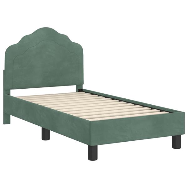 Grote foto vidaxl peuterbedframe met hoofdbord zeegroen 70 x 140 cm fluweel antiek en kunst stoelen en banken