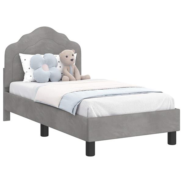 Grote foto vidaxl peuterbedframe met hoofdbord lichtgrijs 70 x 140 cm fluweel antiek en kunst stoelen en banken