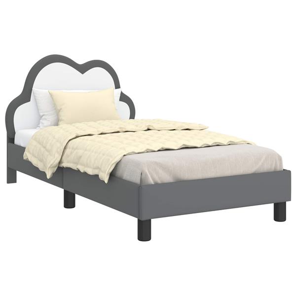 Grote foto vidaxl bedframe voor kinderen met hoofdbord lichtgrijs 80 x 160 cm pu antiek en kunst stoelen en banken