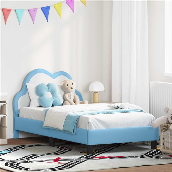 Grote foto vidaxl bedframe voor kinderen met hoofdbord blauw 80 x 160 cm pu antiek en kunst stoelen en banken