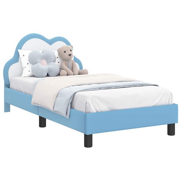 Grote foto vidaxl bedframe voor kinderen met hoofdbord blauw 80 x 160 cm pu antiek en kunst stoelen en banken