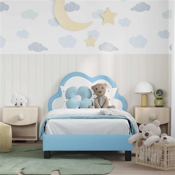 Grote foto vidaxl bedframe voor kinderen met hoofdbord blauw 80 x 160 cm pu antiek en kunst stoelen en banken