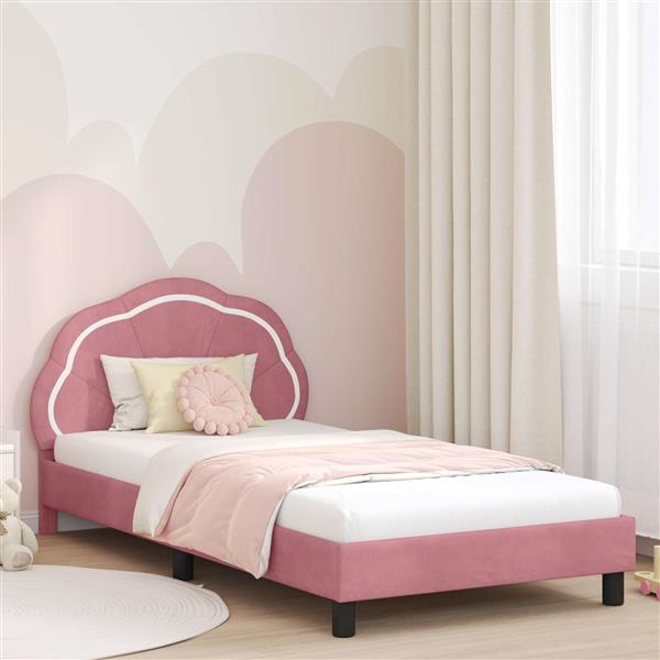 Grote foto vidaxl bedframe voor kinderen met hoofdbord roze 80 x 200 cm fluweel antiek en kunst stoelen en banken