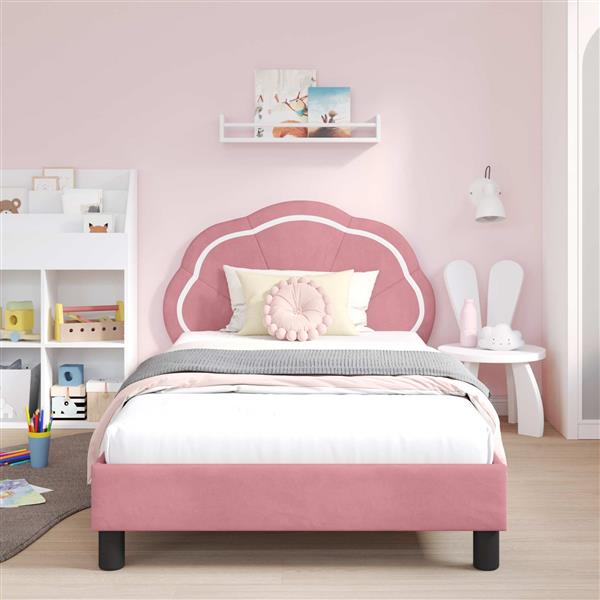 Grote foto vidaxl bedframe voor kinderen met hoofdbord roze 80 x 200 cm fluweel antiek en kunst stoelen en banken