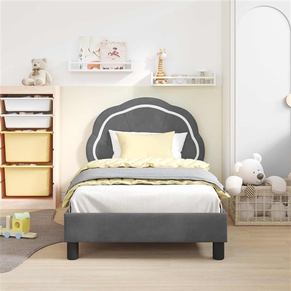 Grote foto vidaxl bedframe voor kinderen met hoofdbord donkergrijs 80 x 160 cm antiek en kunst stoelen en banken